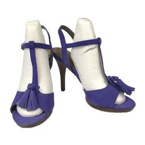 LOFT 5.5 suede tassels-strap heels blue